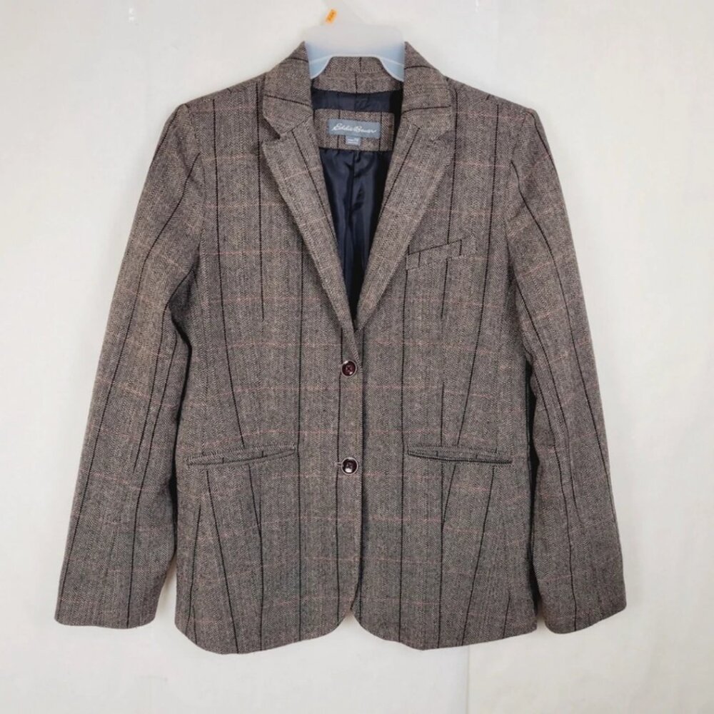 Eddie Bauer wool herringbone tweed blazer womens 12 tall Preppy Old Money